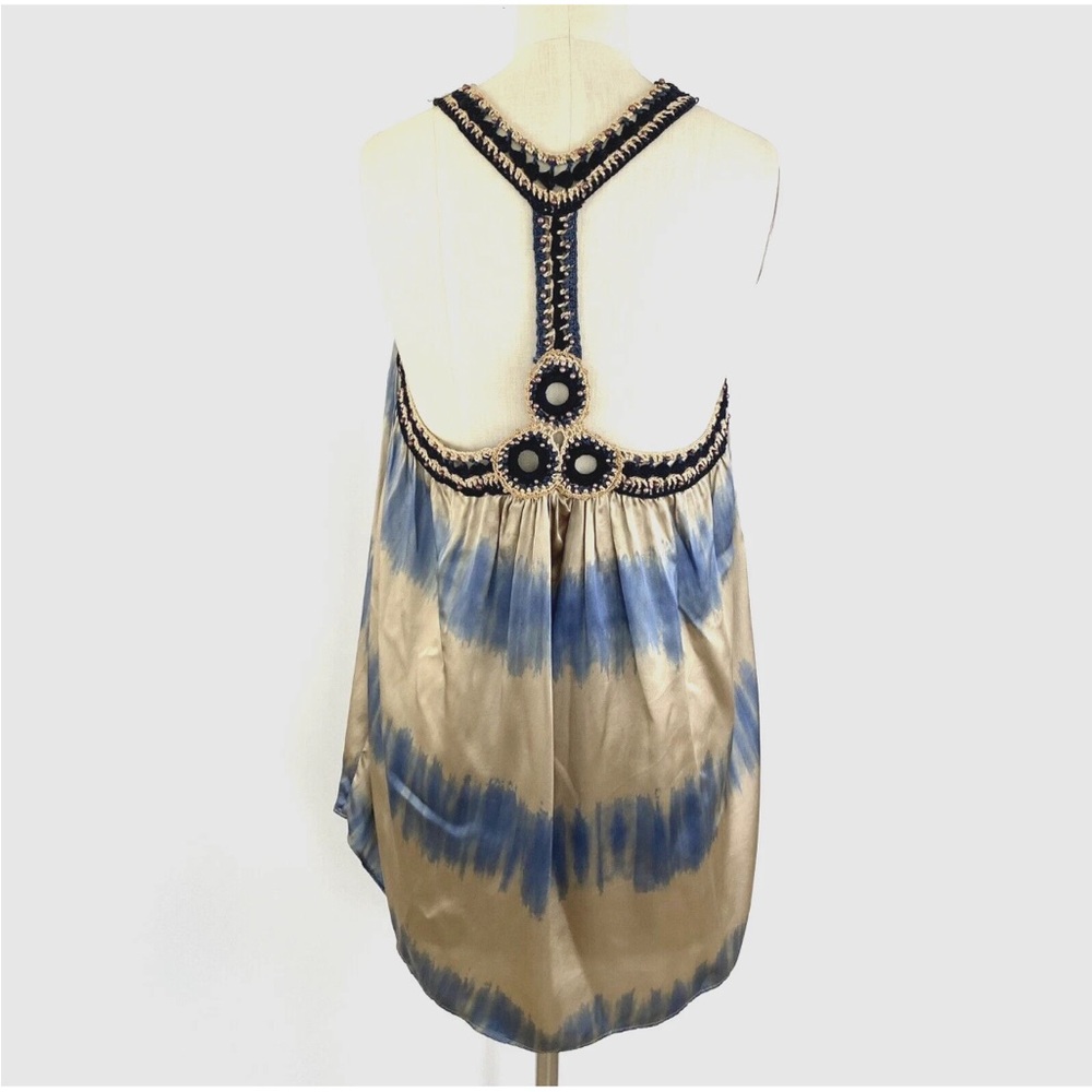 Devlin  Anthropologie Crochet Boho Silk Tie Dye T Back Tunic  NEW. Y2K. Size S. - Picture 2 of 12
